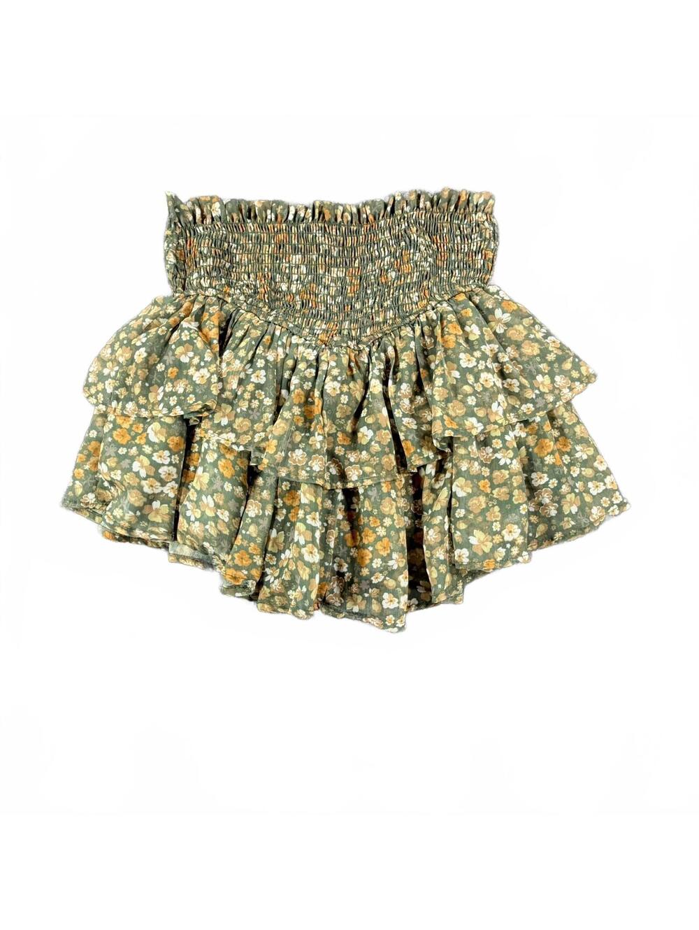 Women's Altar’d State Floral Smocked Ruffle Skort Size Small, Green Multi